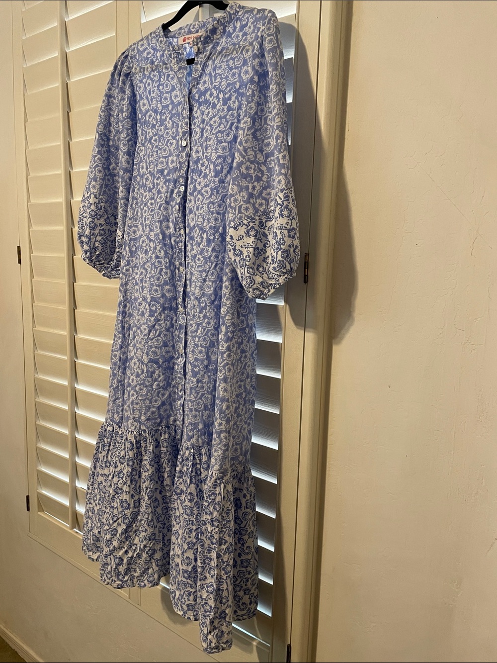 Light Blue Floral Button-Front Maxi Dress by Lucky Brand - Picture 3 of 9